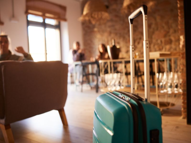 A suitcase in a holiday let in the Peak District. A suitcase in a holiday let in the Peak District.